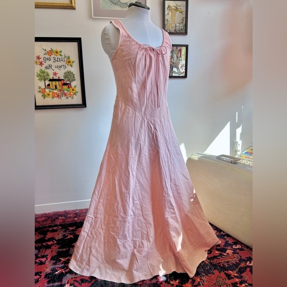 Vintage 90s Newport News Light Pink Cotton-Linen Blend Coastal Maxi Dress - Picture 1 of 5